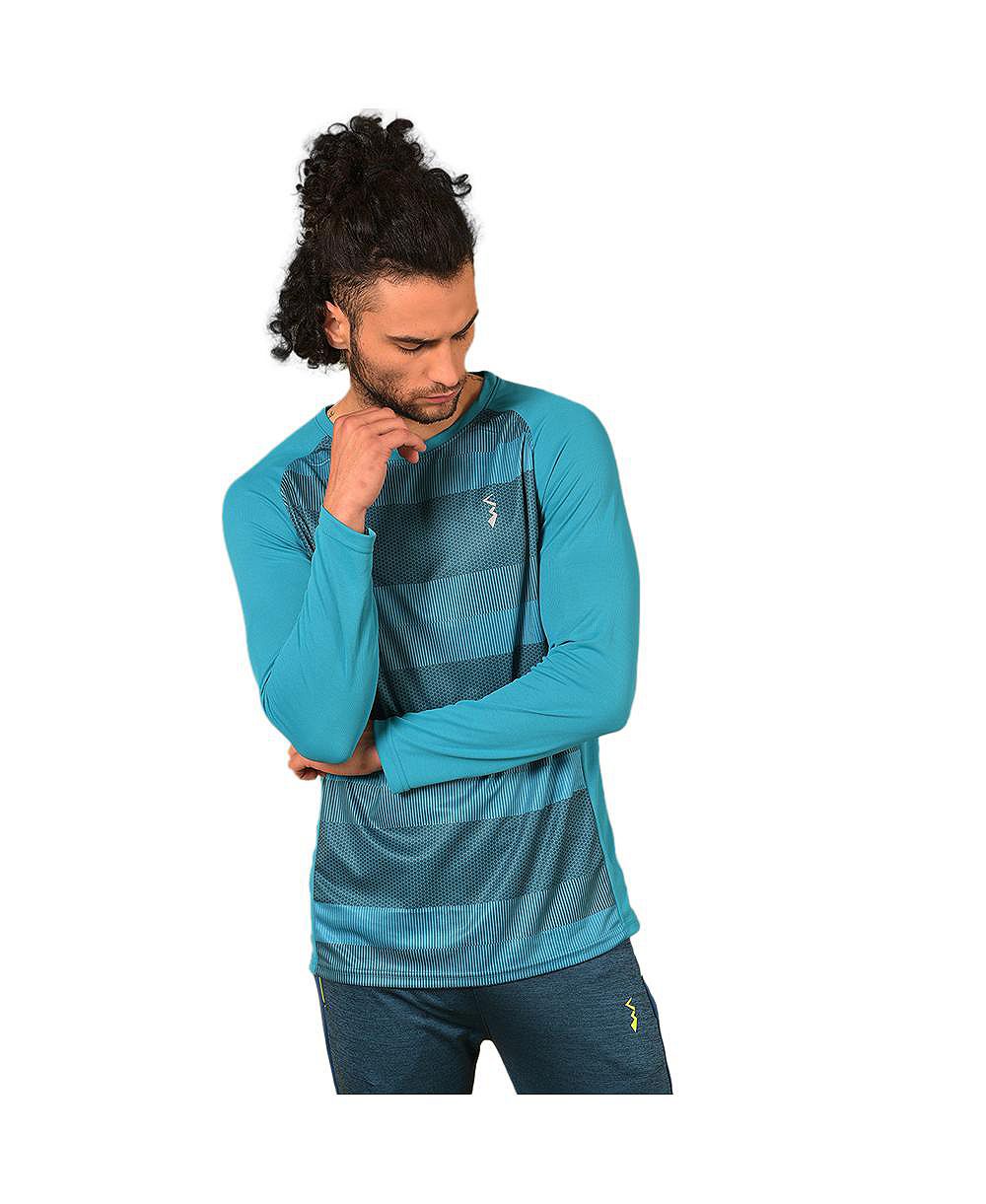 Cahoot Men's Campus Sutra Aqua Blue Contrast Panel Activewear T-Shirt