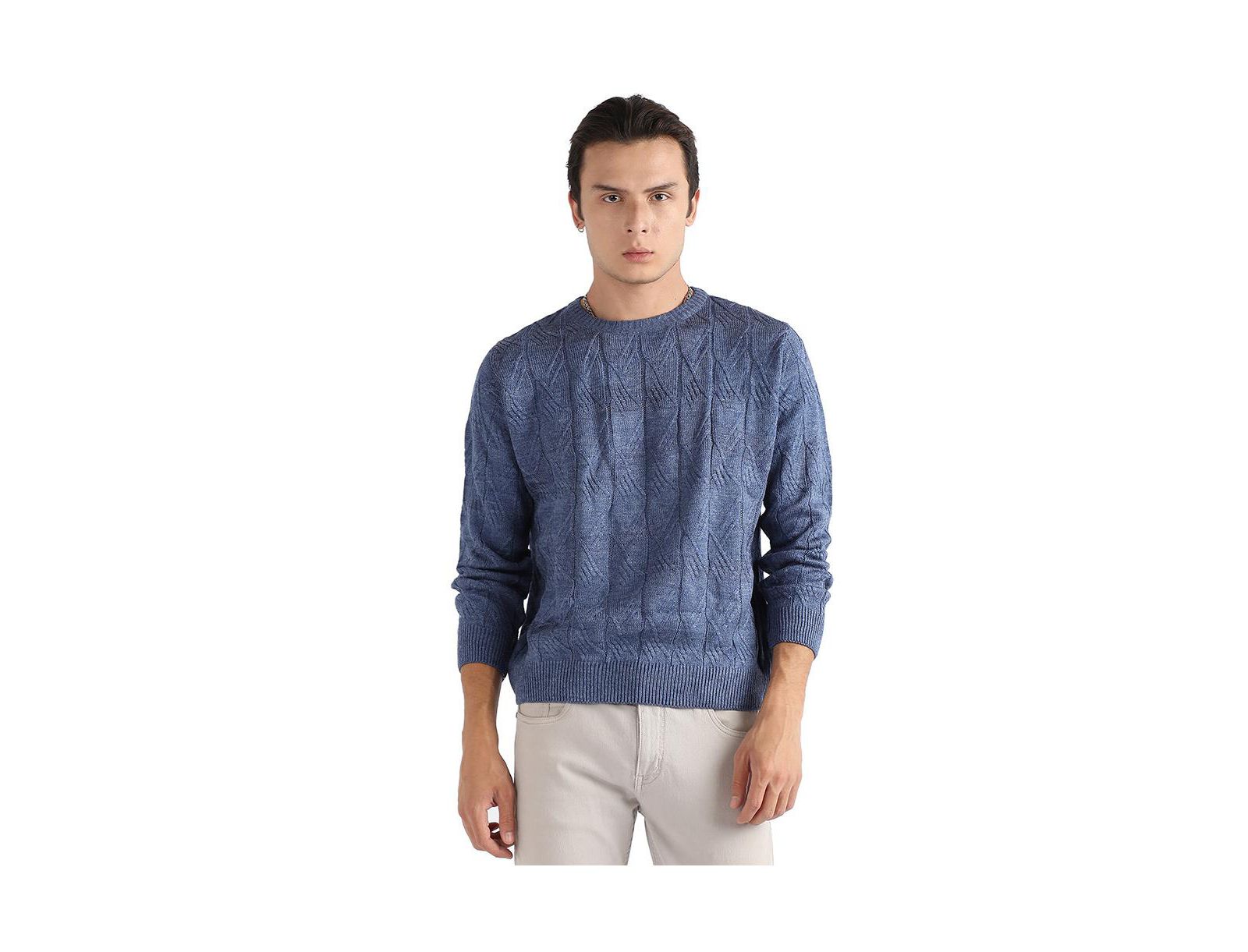 Cahoot Men's Campus Sutra Blue Textured Knit Pullover Sweater
