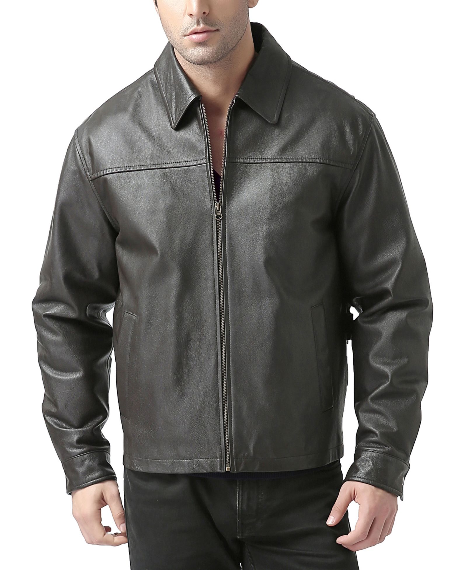 BGSD Big & Tall Greg Open Bottom Zip Front Leather Jacket