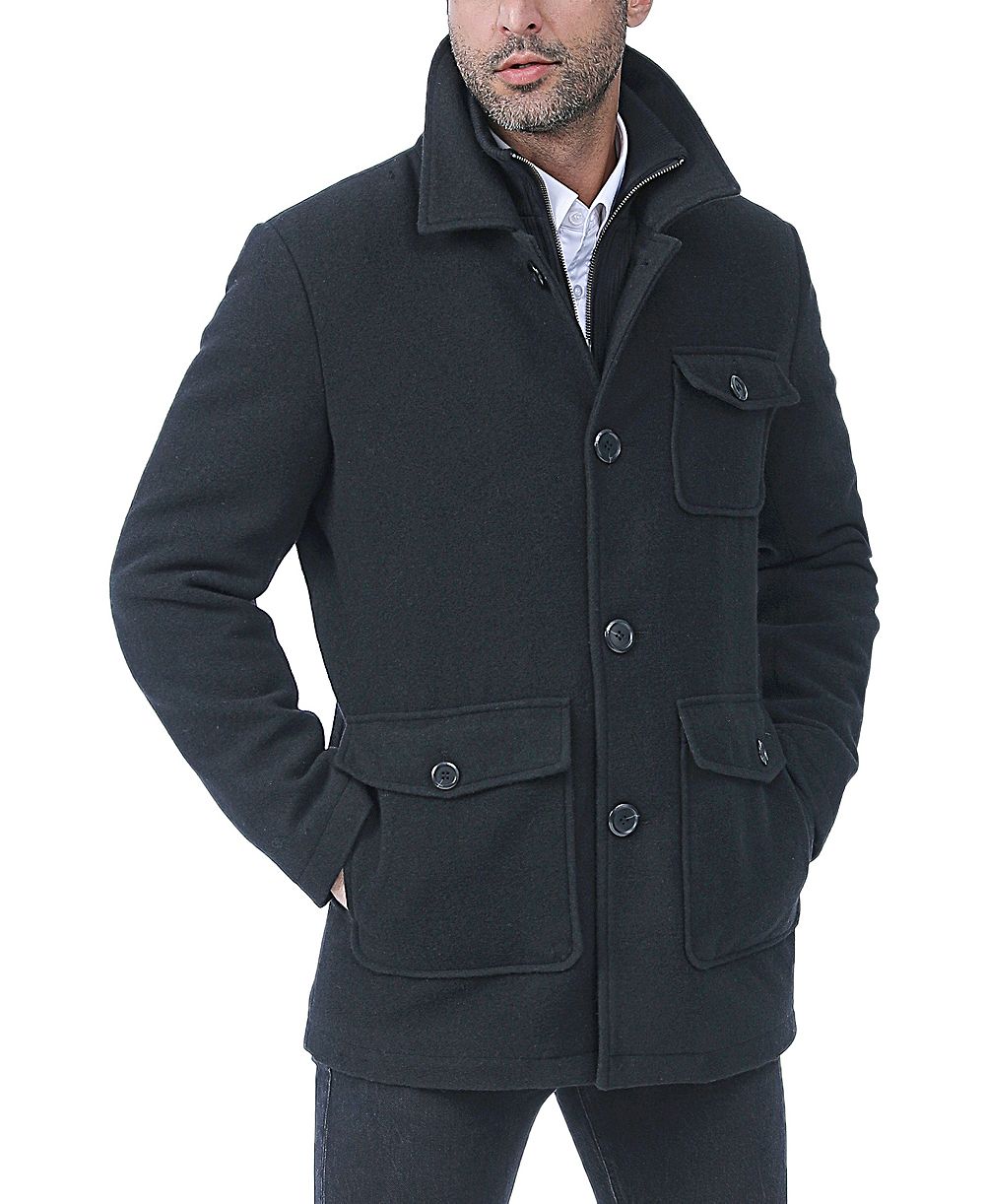 BGSD Men Calvin Wool Blend Car Coat with Removable Bib
