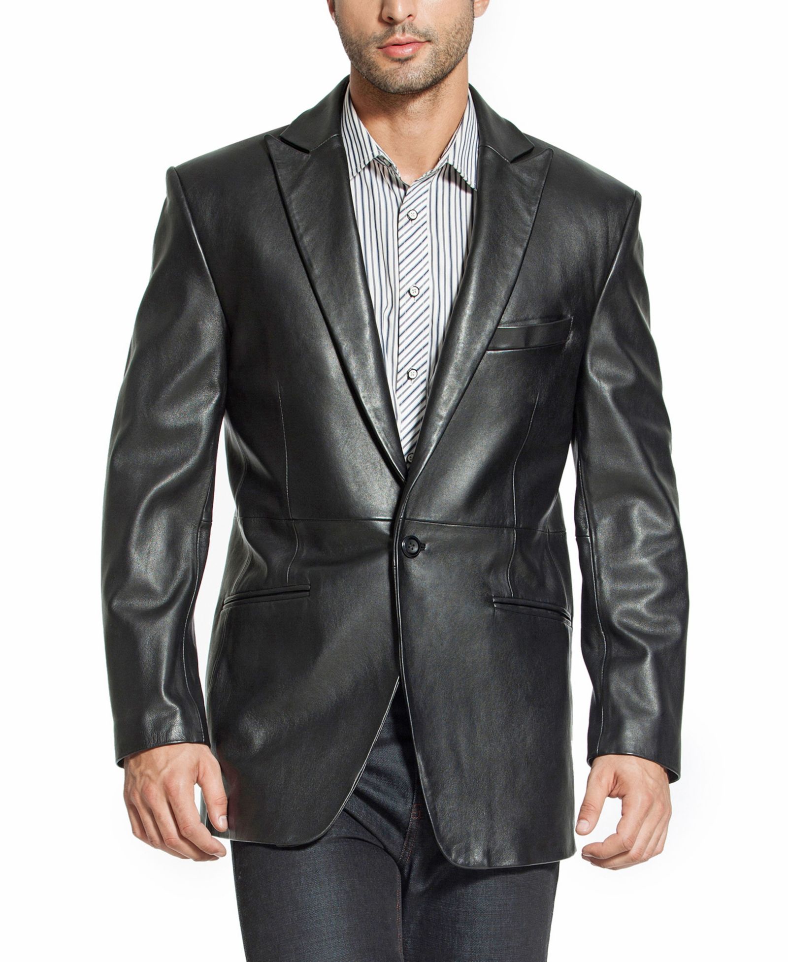 BGSD Tall One-Button Tuxedo Leather Blazer
