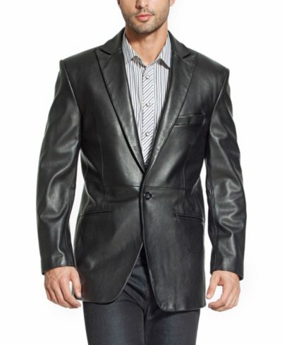 BGSD Tall One-Button Tuxedo Leather Blazer