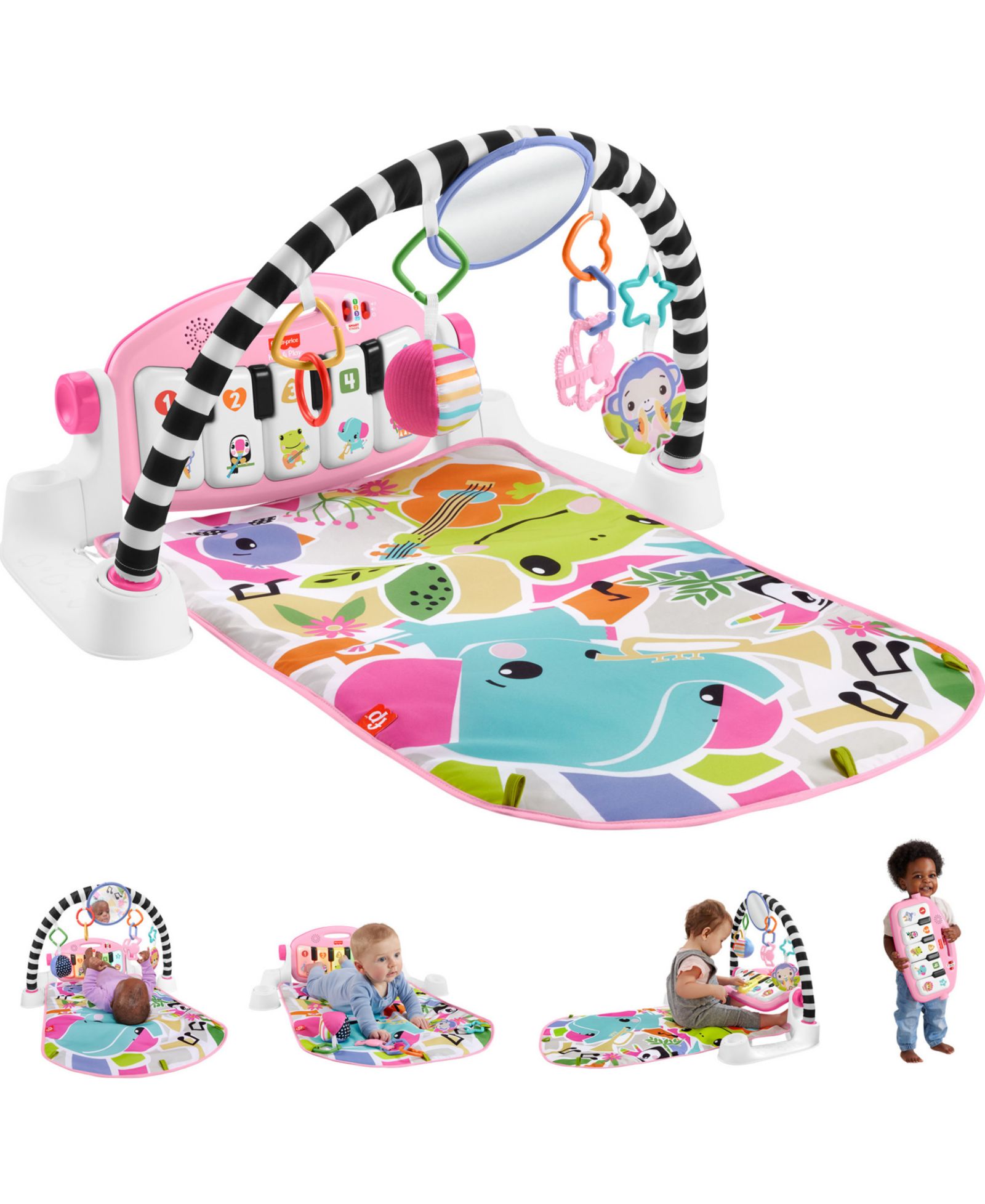 Игровой коврик Fisher Price Glow and Grow Kick Play Piano Gym Baby Playmat, Pink
