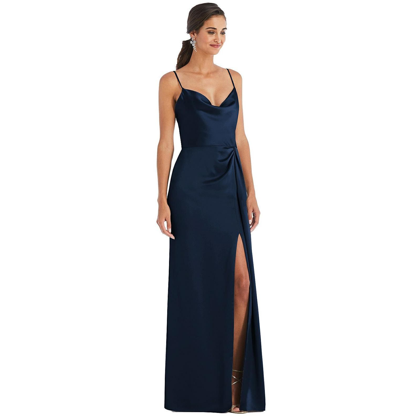 Женское Cowl-Neck Draped Wrap Maxi Dress with Front Slit
