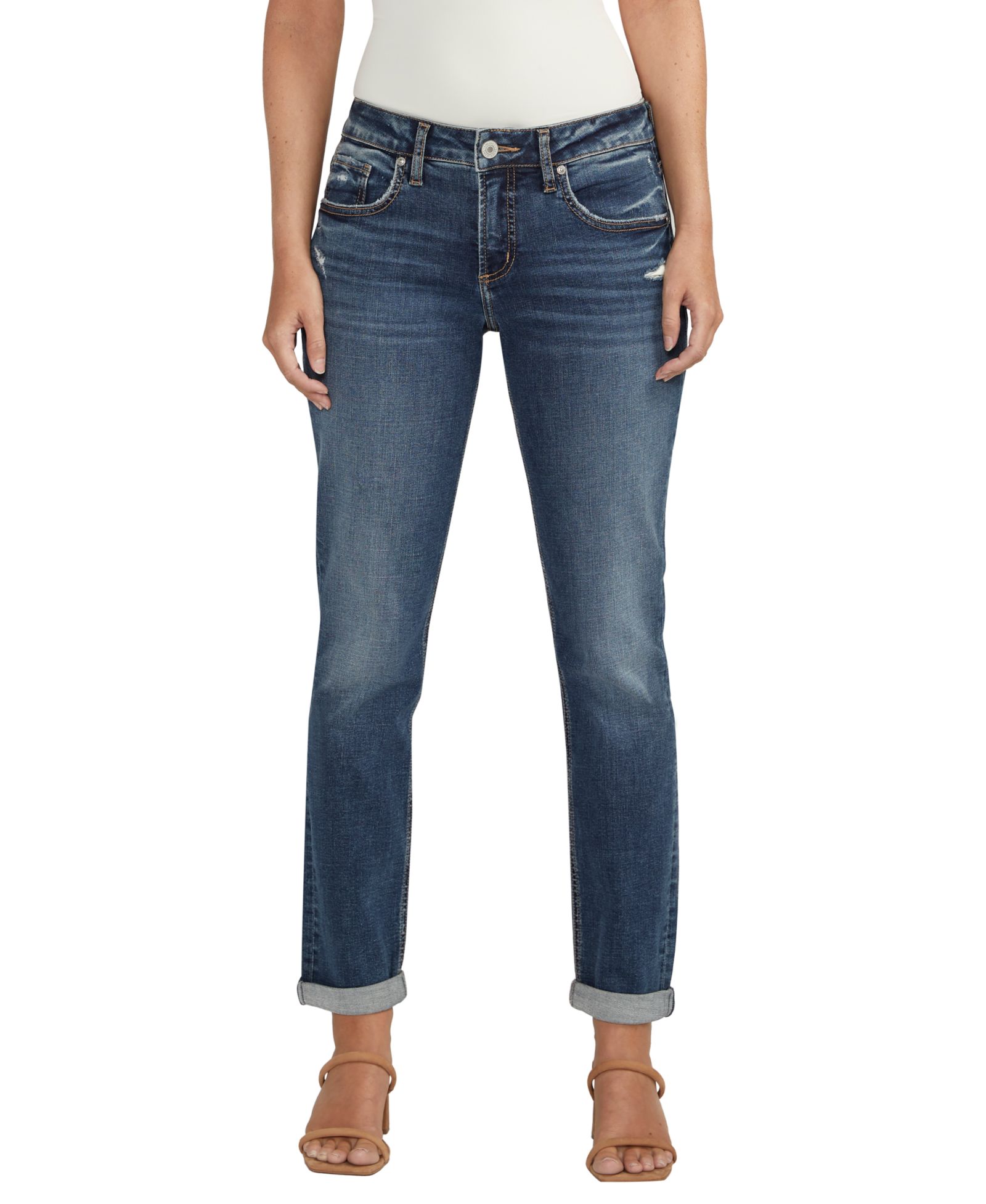 Silver Jeans Co. Women's Boyfriend Mid Rise Slim Leg Jeans