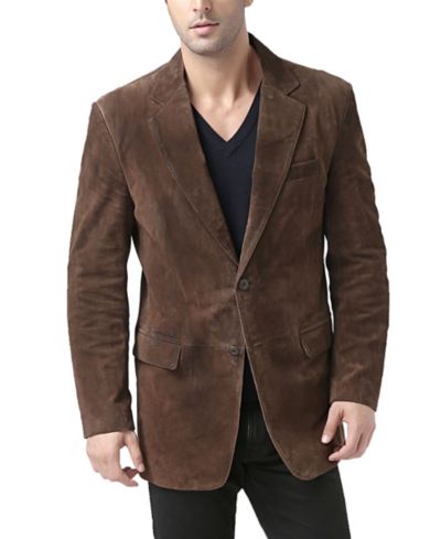 BGSD Men Cliff Classic Two-Button Suede Leather Blazer - Tall