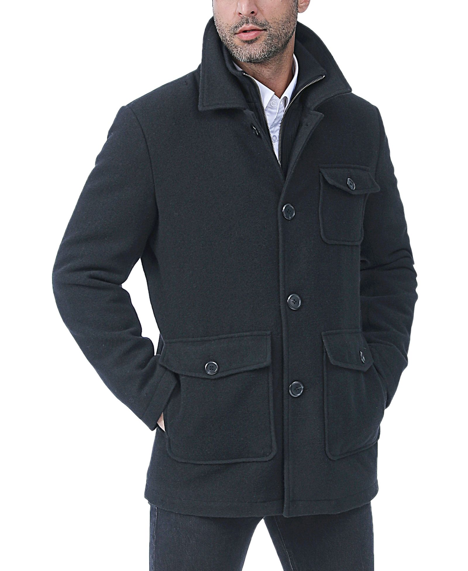 BGSD Men Calvin Wool Blend Car Coat with Removable Bib - Tall