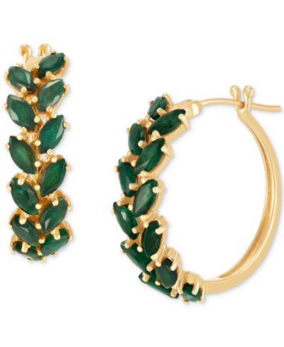 Серьги-кольца Emerald Marquise-Cut Leaf Design, 4 ct. t.w. в 14k Gold, 0.67"