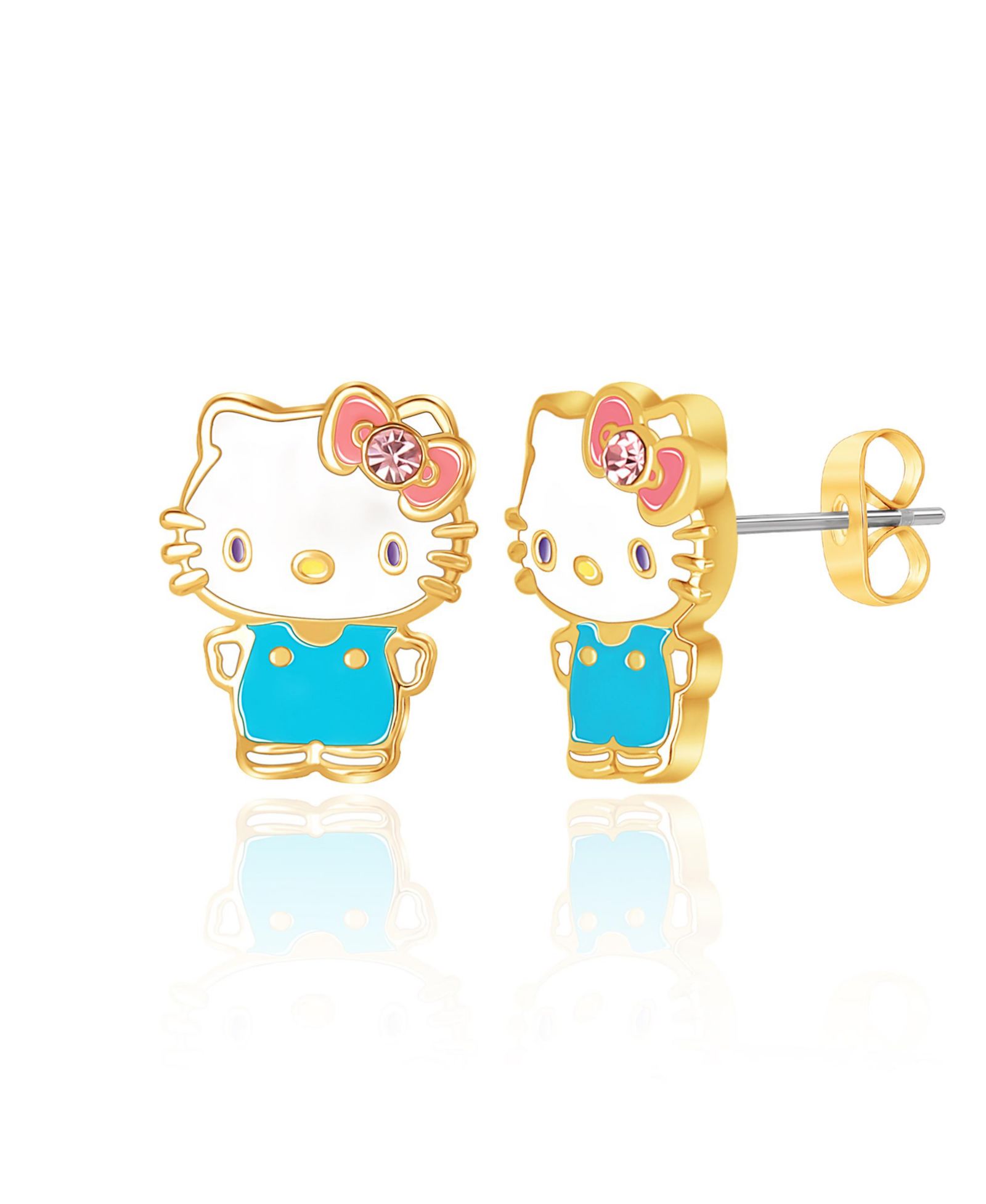 Серьги-гвоздики Sanrio Hello Kitty Brass Flash Plated Enamel и розовые кристаллы