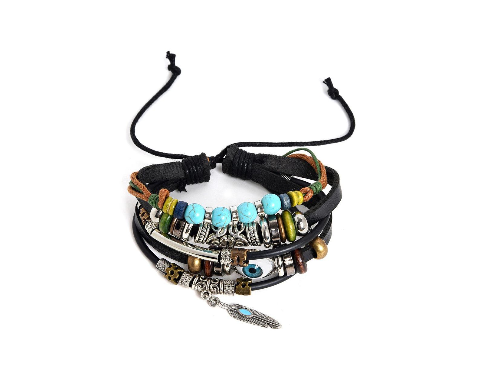 SOHI Women's Black  Boho Leather Stack Bracelet