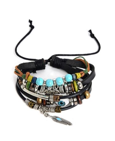 SOHI Women's Black  Boho Leather Stack Bracelet
