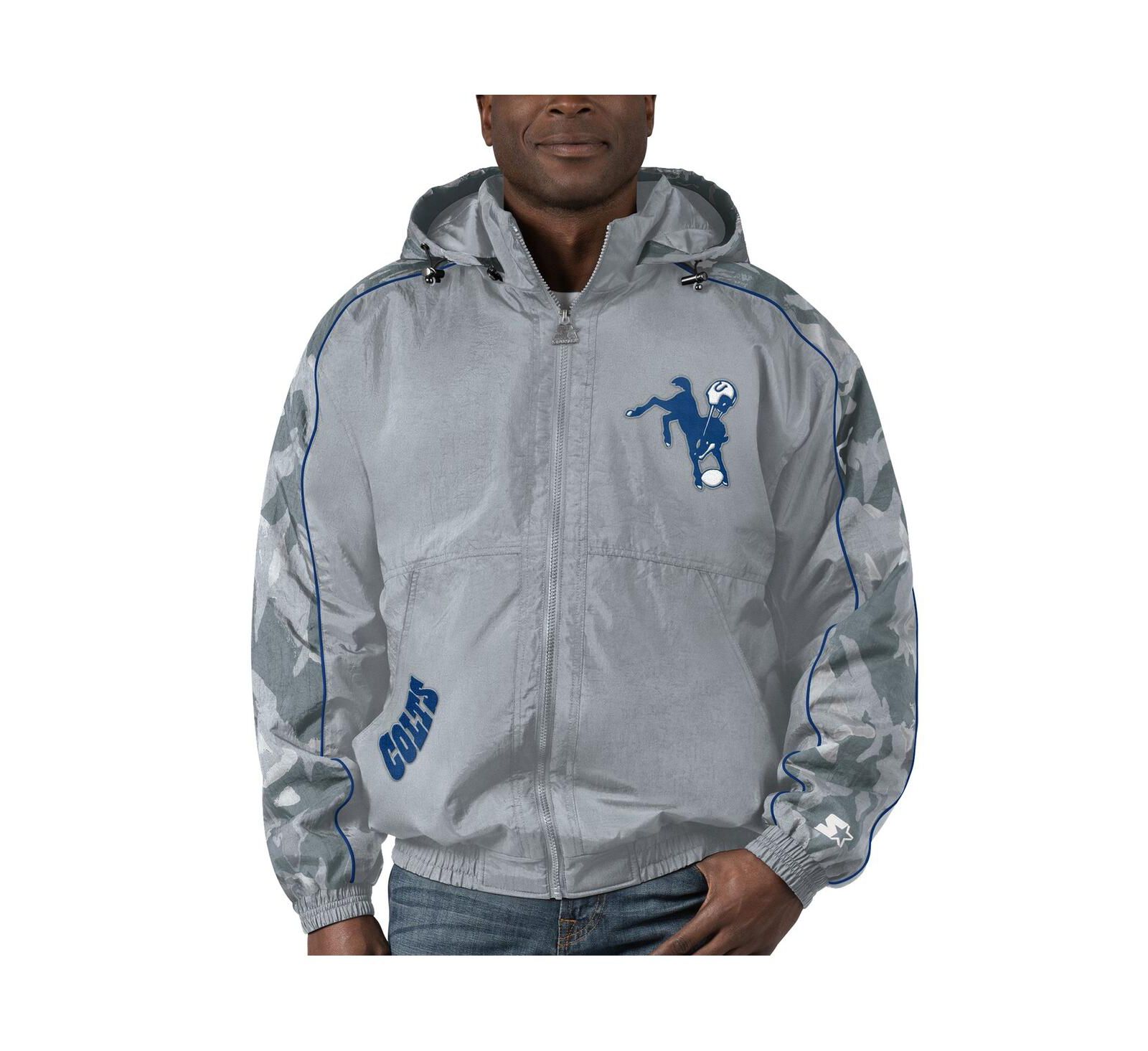Men's Starter Gray Distressed Indianapolis Colts Thursday Night Gridiron Throwback Full-Zip Jacket
