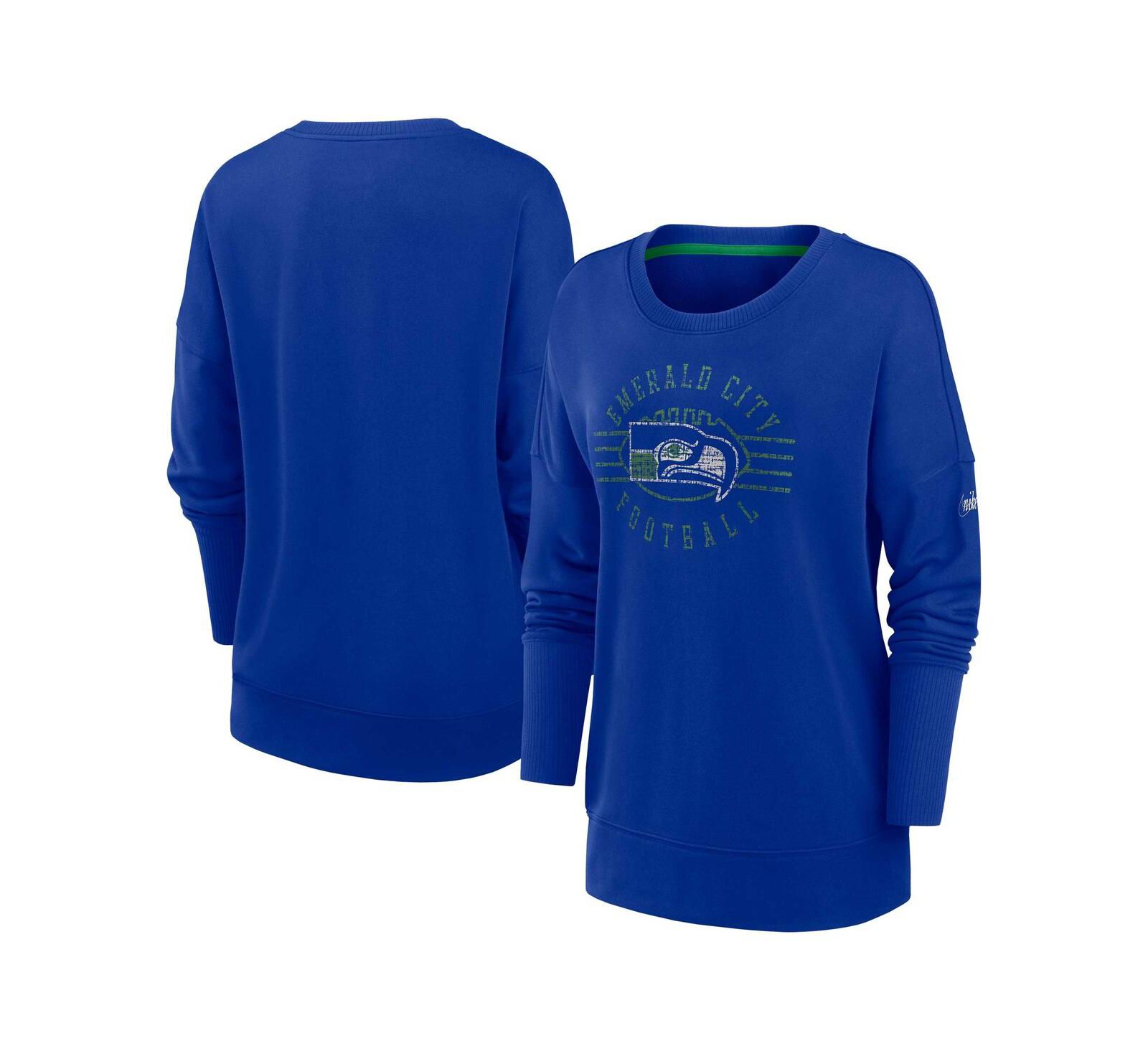 Nike Женский свитшот Nike Royal Distressed Seattle Seahawks Rewind Playback Icon Performance Pullover