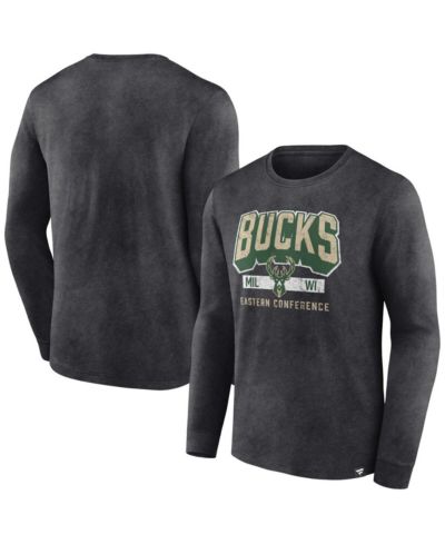 Men's Fanatics Heather Charcoal Distressed Milwaukee Bucks Front Court Press Snow Wash Long Sleeve T-shirt