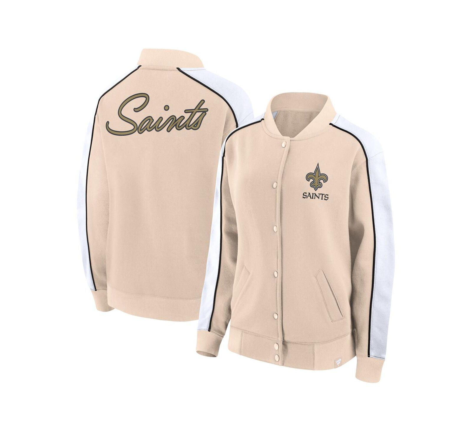 Women's Fanatics Tan New Orleans Saints Lounge Full-Snap Varsity Jacket