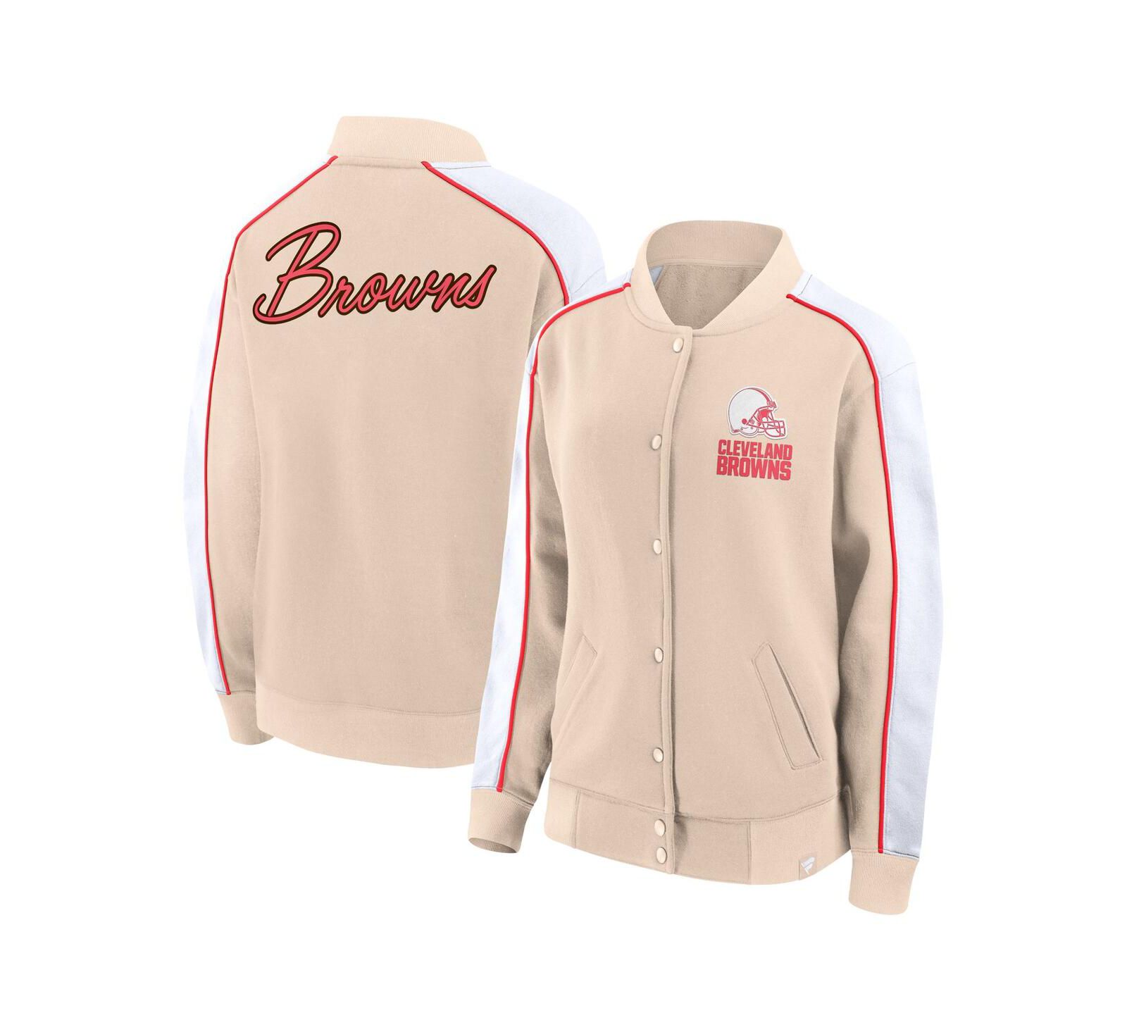 Женский университетский бомбер Fanatics Cleveland Browns Lounge Full-Snap Tan