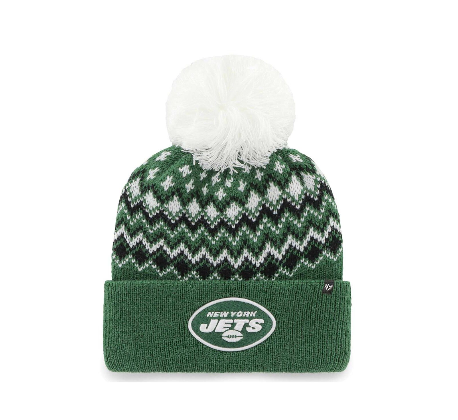Women's '47 Brand Green New York Jets Elsa Cuffed Knit Hat с помпоном