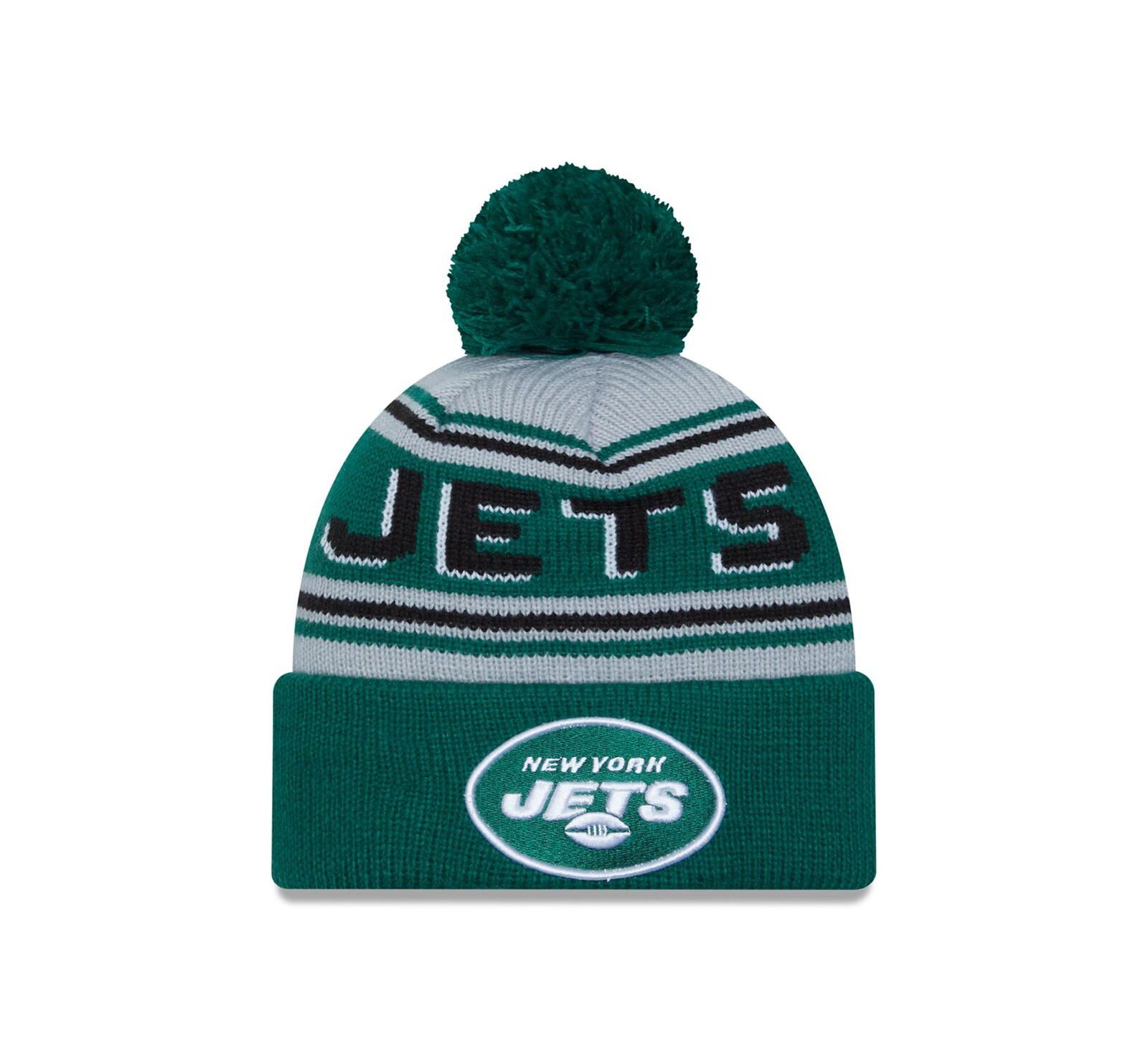 Мужская вязаная шапка New Era Green New York Jets с помпоном