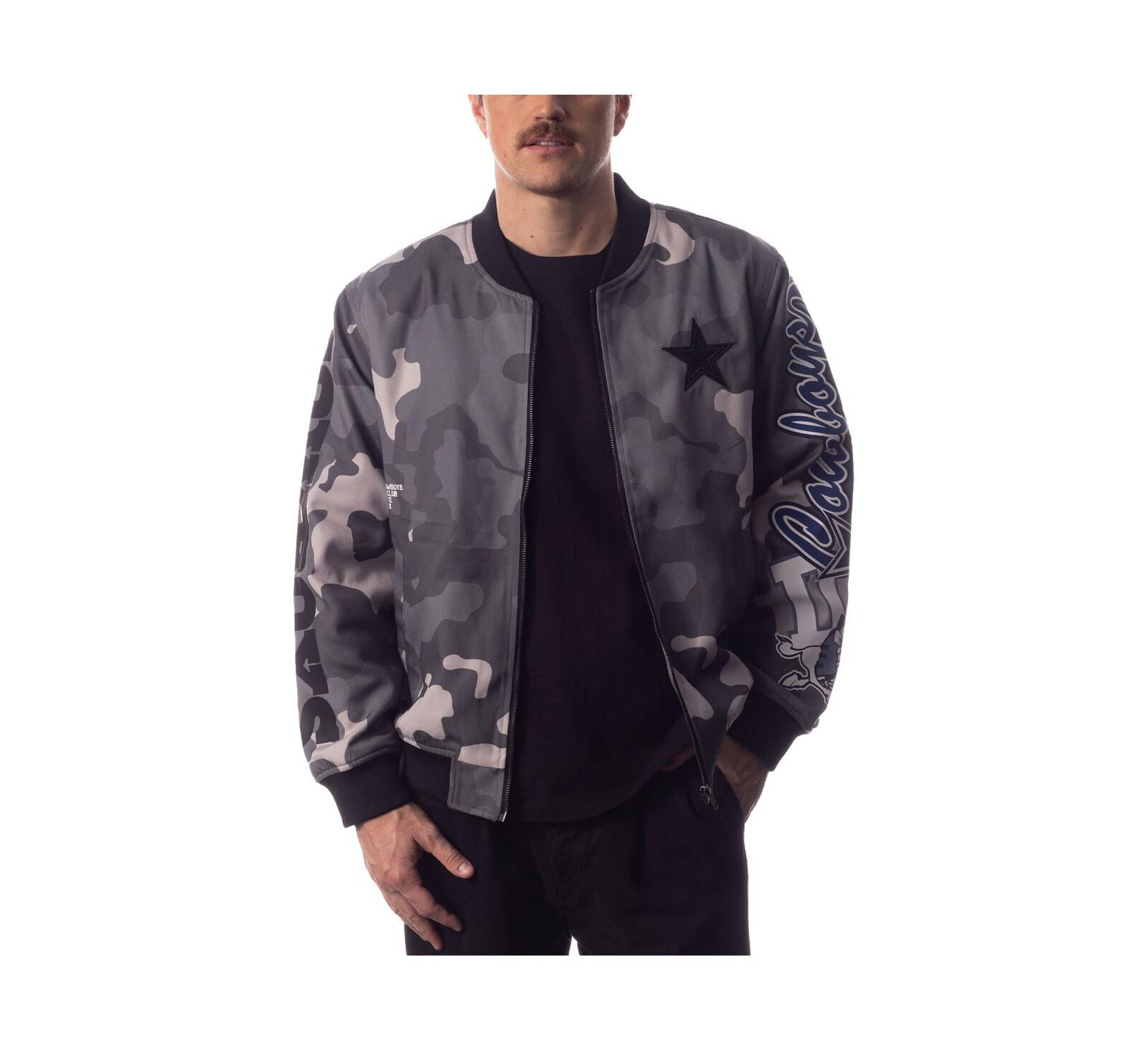 Men's and Women's The Wild Collective Gray Distressed Dallas Cowboys Camo Bomber Jacket