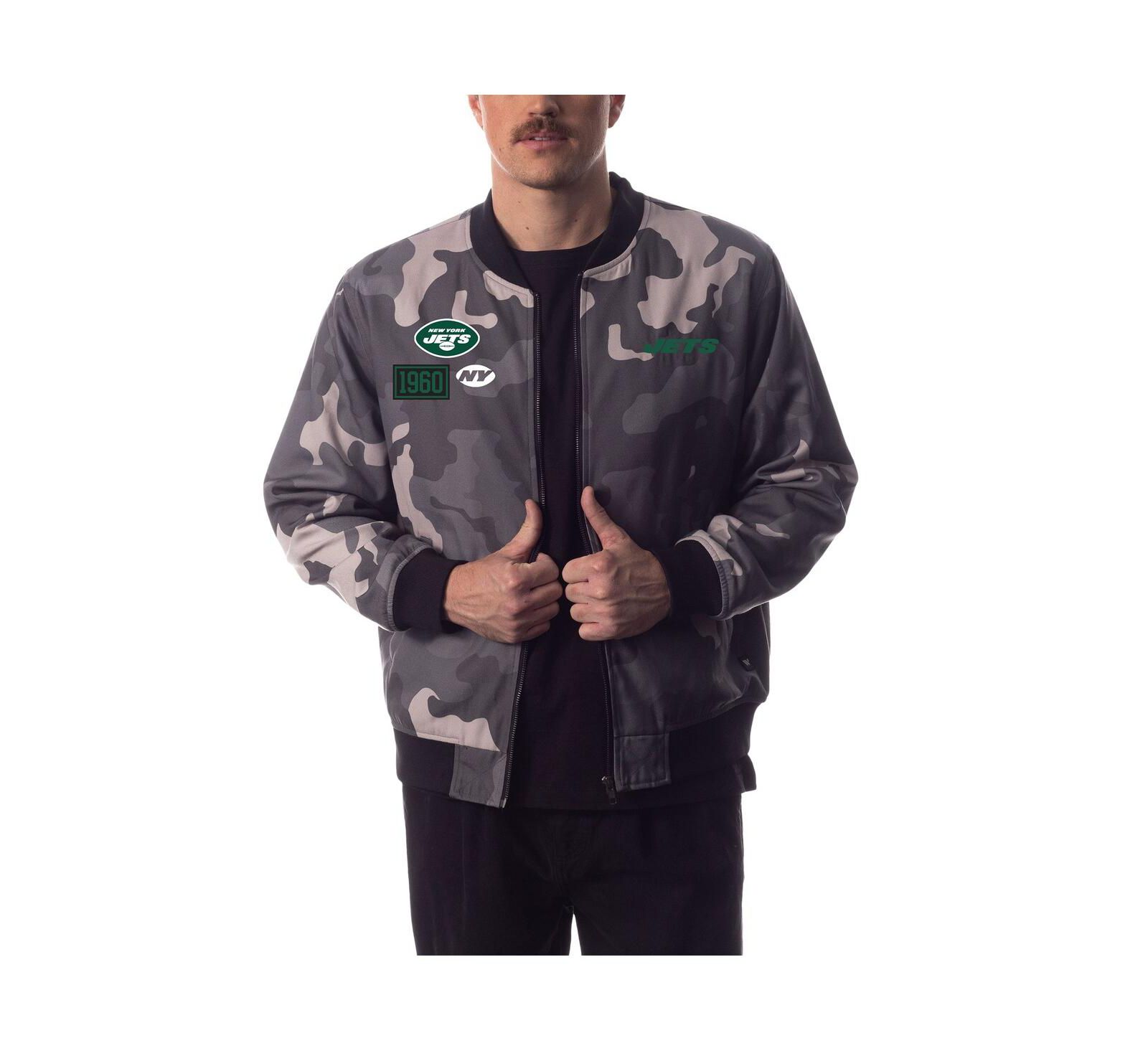 Мужская и женская бомбер-куртка The Wild Collective Gray Distressed New York Jets Camo