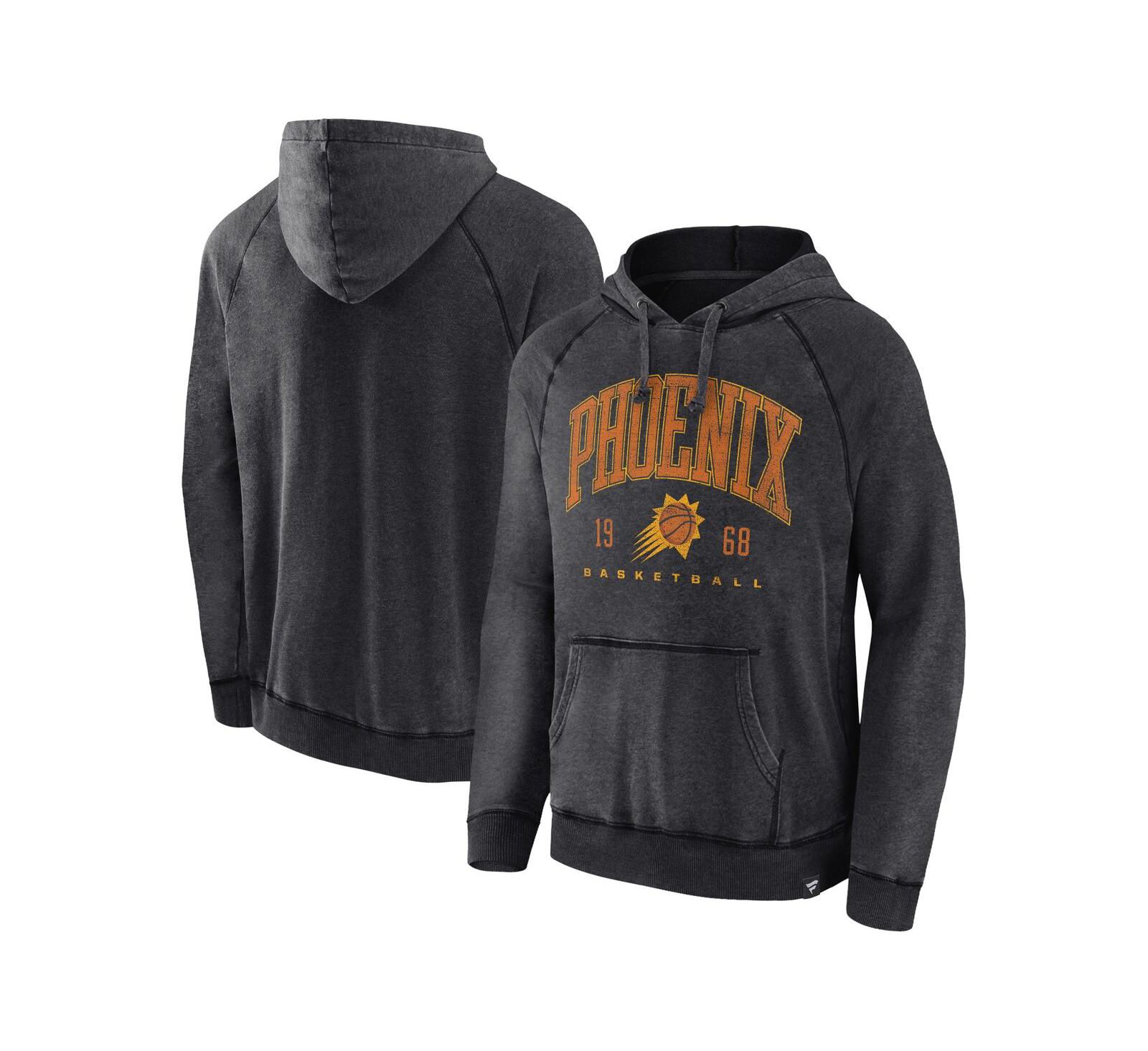 Men's Fanatics Heather Charcoal Distressed Phoenix Suns Foul Trouble Snow Wash Raglan Pullover Hoodie