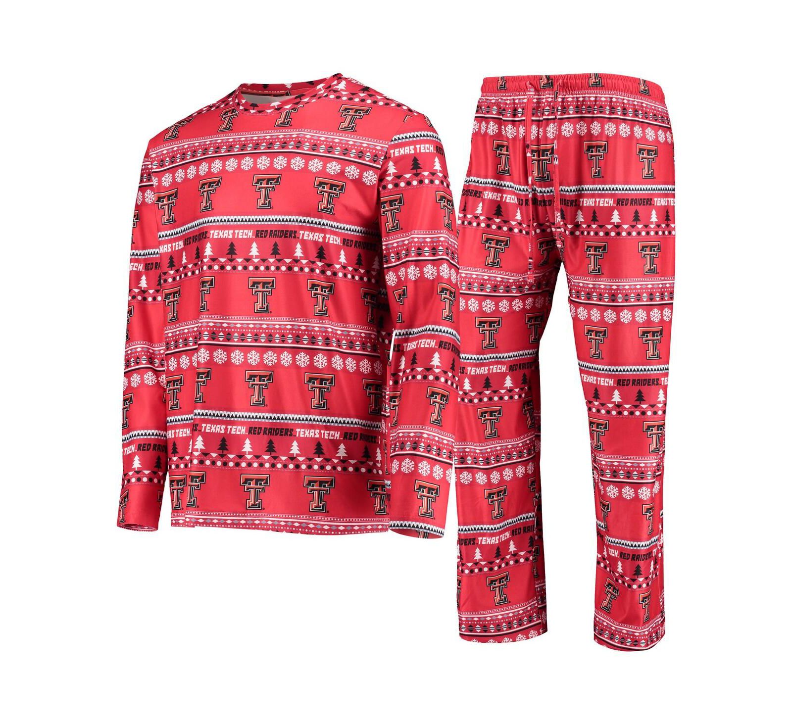 Комплект Concepts Sport Men's Red Texas Tech Red Raiders Ugly Sweater Long Sleeve T-shirt and Pants Sleep Set