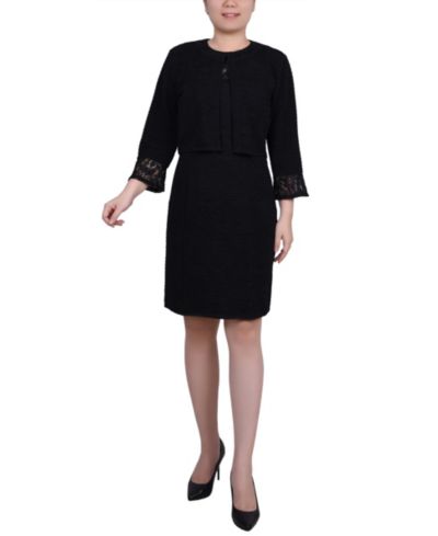 NY Collection Women's Novelty Knit and Lace Dress, 2 Piece Set