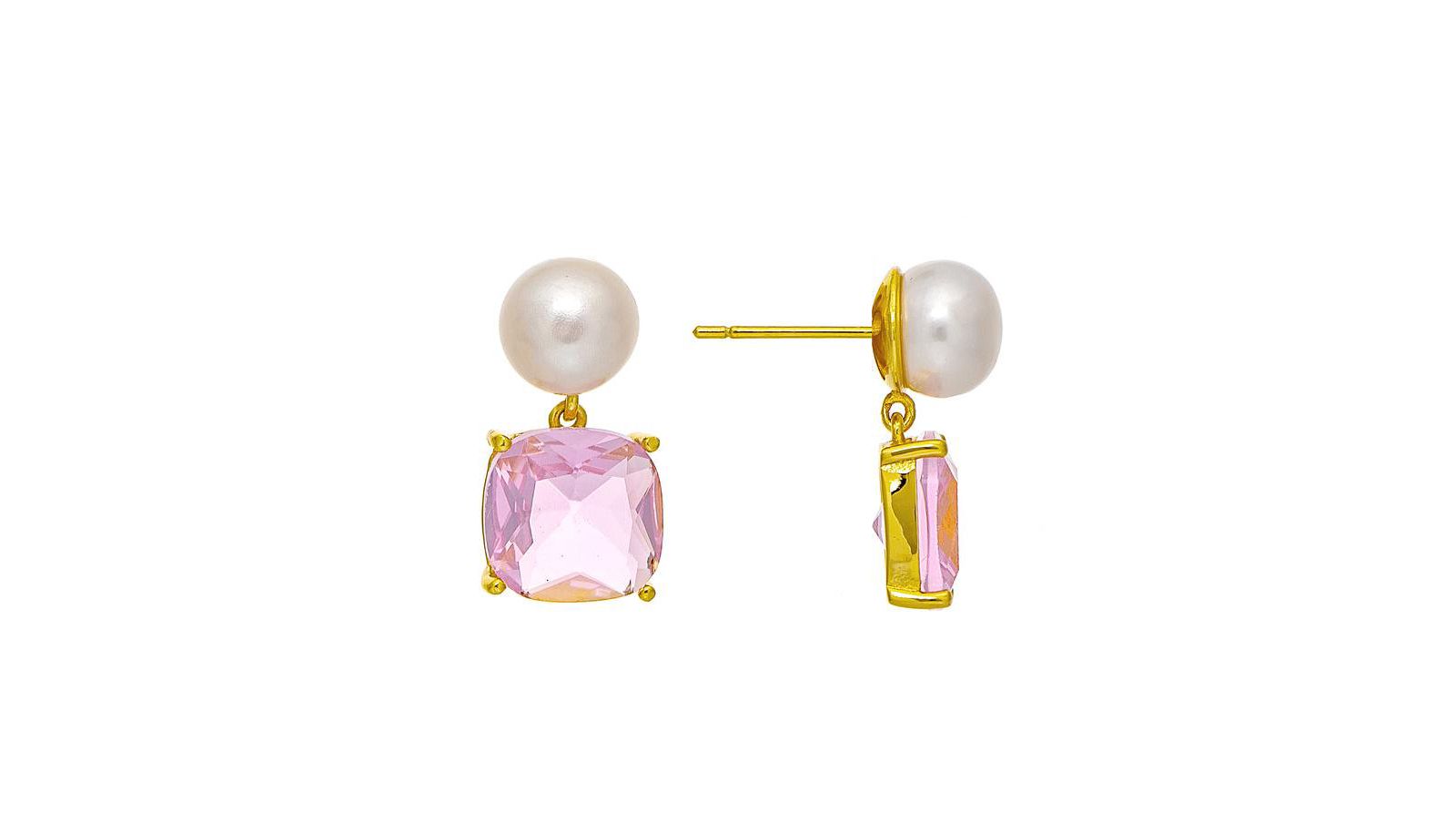 Pearl and Pink Crystal Drop Earring
