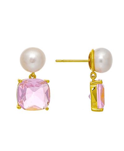 Pearl and Pink Crystal Drop Earring