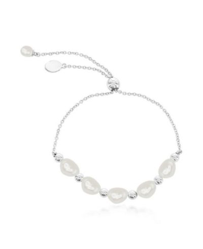 Sterling Silver or Gold Plated Over Sterling Silver Freshwater Pearl Bead Adjustable Bolo Bracelet