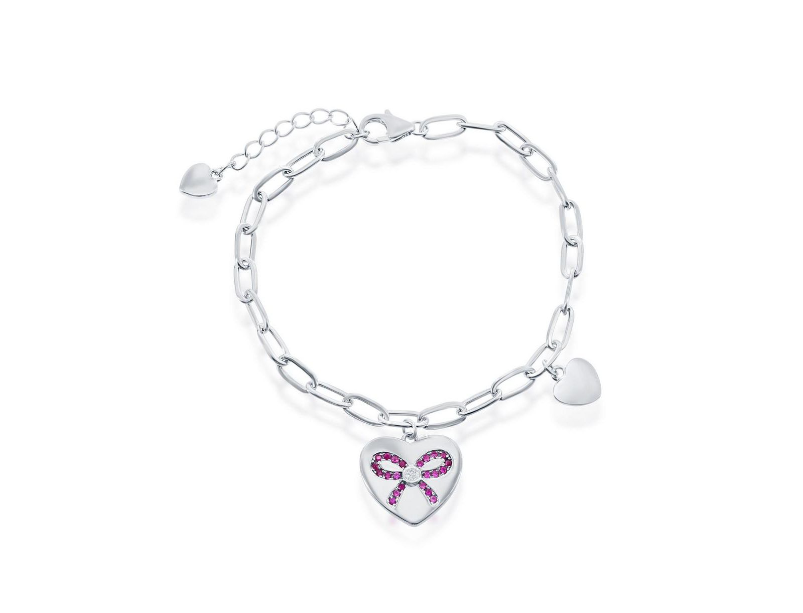 Браслет Sterling Silver Heart с Ruby CZ Ribbon Paperclip