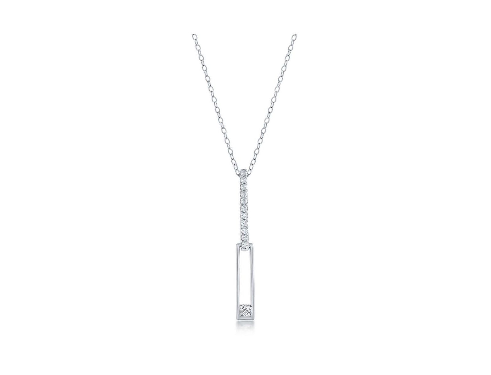 Sterling Silver Asymmetric Paperclip CZ Necklace