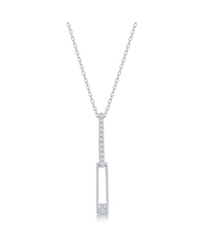 Sterling Silver Asymmetric Paperclip CZ Necklace