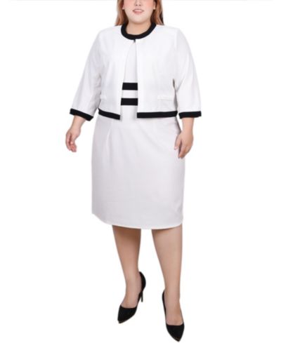 NY Collection Plus Size Elbow Sleeve Colorblocked Dress, 2 Piece Set