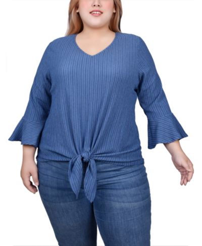 NY Collection Плюс размер трикотажный топ с рукавами bell sleeve textured knit