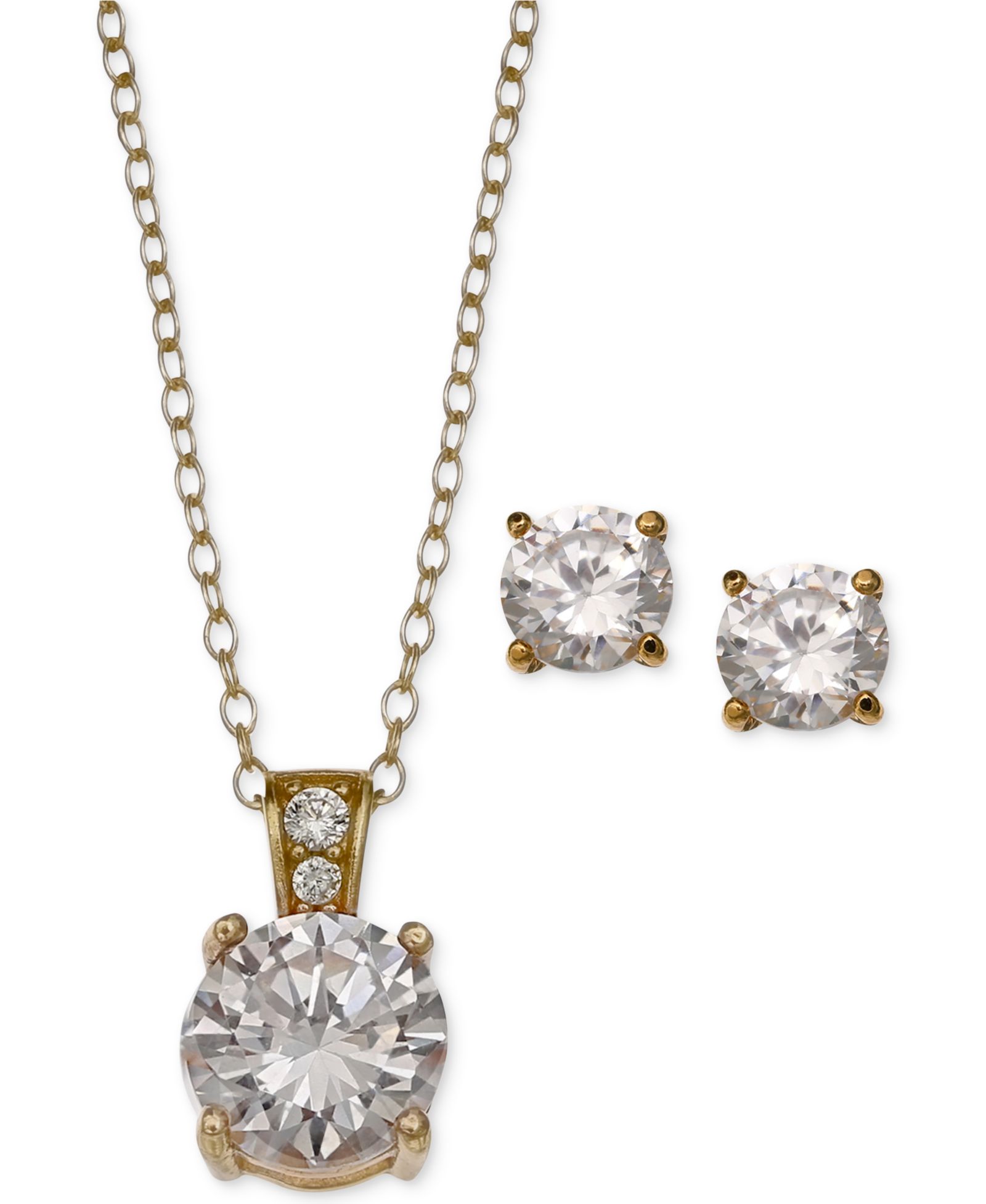 Комплект Giani Bernini 2-Pc. Set Cubic Zirconia Round Pendant Necklace and Stud Earring в позолоченном серебре 18k