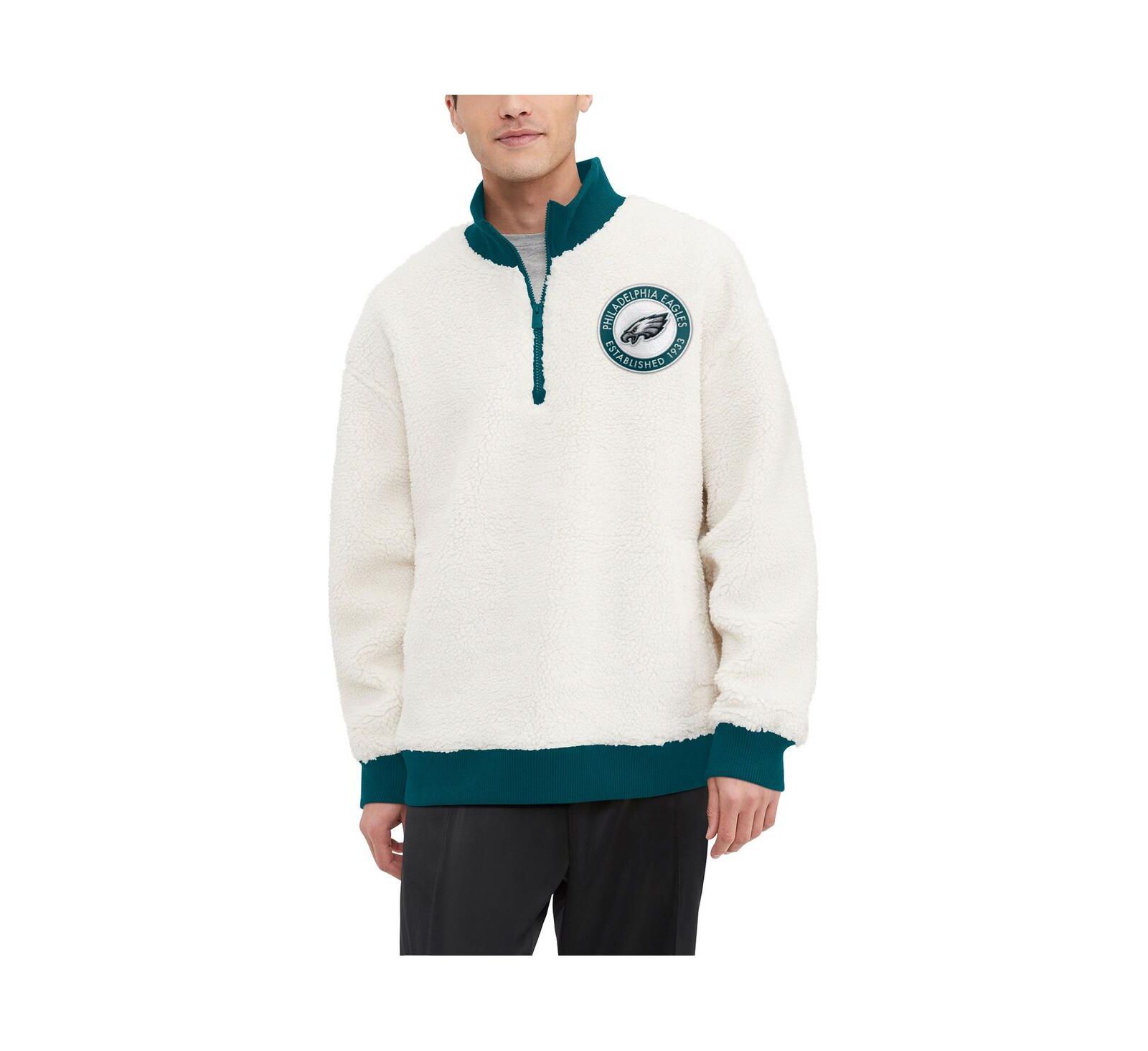 Men's Tommy Hilfiger Cream Philadelphia Eagles Jordan Sherpa Quarter-Zip Sweatshirt