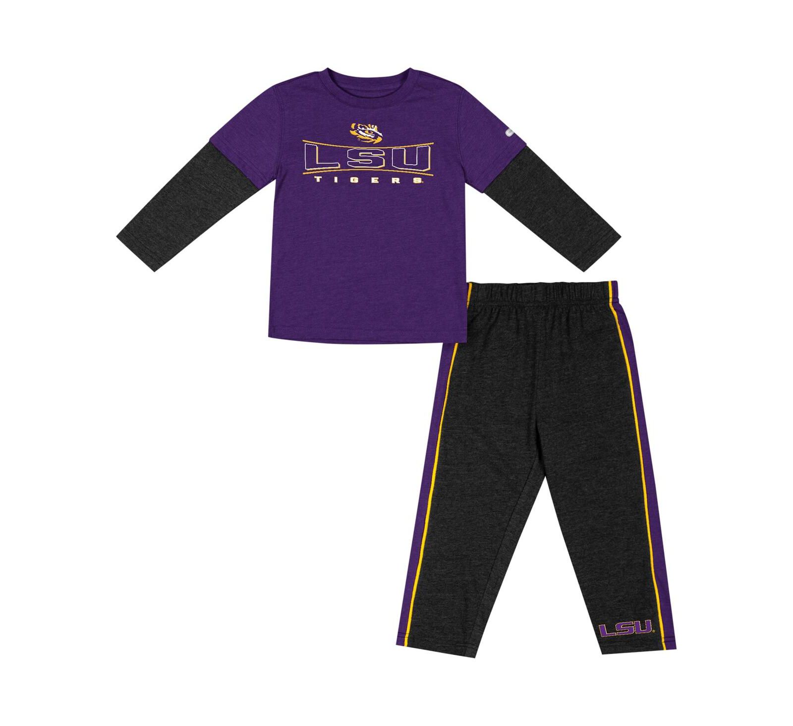 Toddler Boys and Girls Colosseum Purple, Black LSU Tigers Long Sleeve T-shirt and Pants Set
