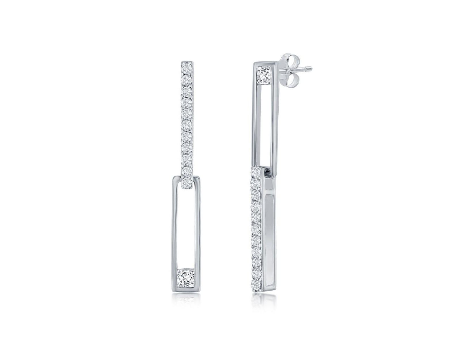 Асимметричные серьги Simona Paperclip CZ, Sterling Silver