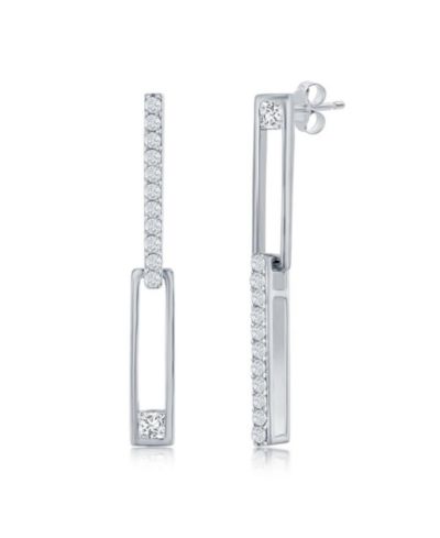 Асимметричные серьги Simona Paperclip CZ, Sterling Silver