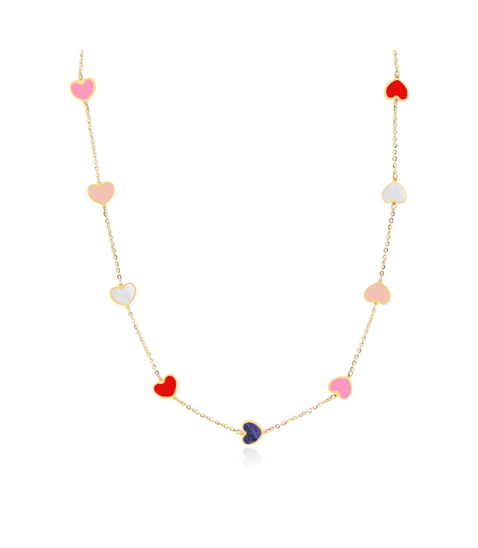 Разноцветное ожерелье The Lovery Multicolored Mixed Heart Station 14K Gold