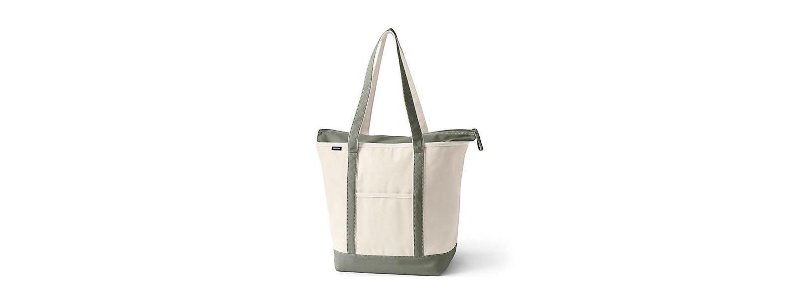 Lands' End Large 5 Pocket Zip Top Long Handle Canvas Tote Bag