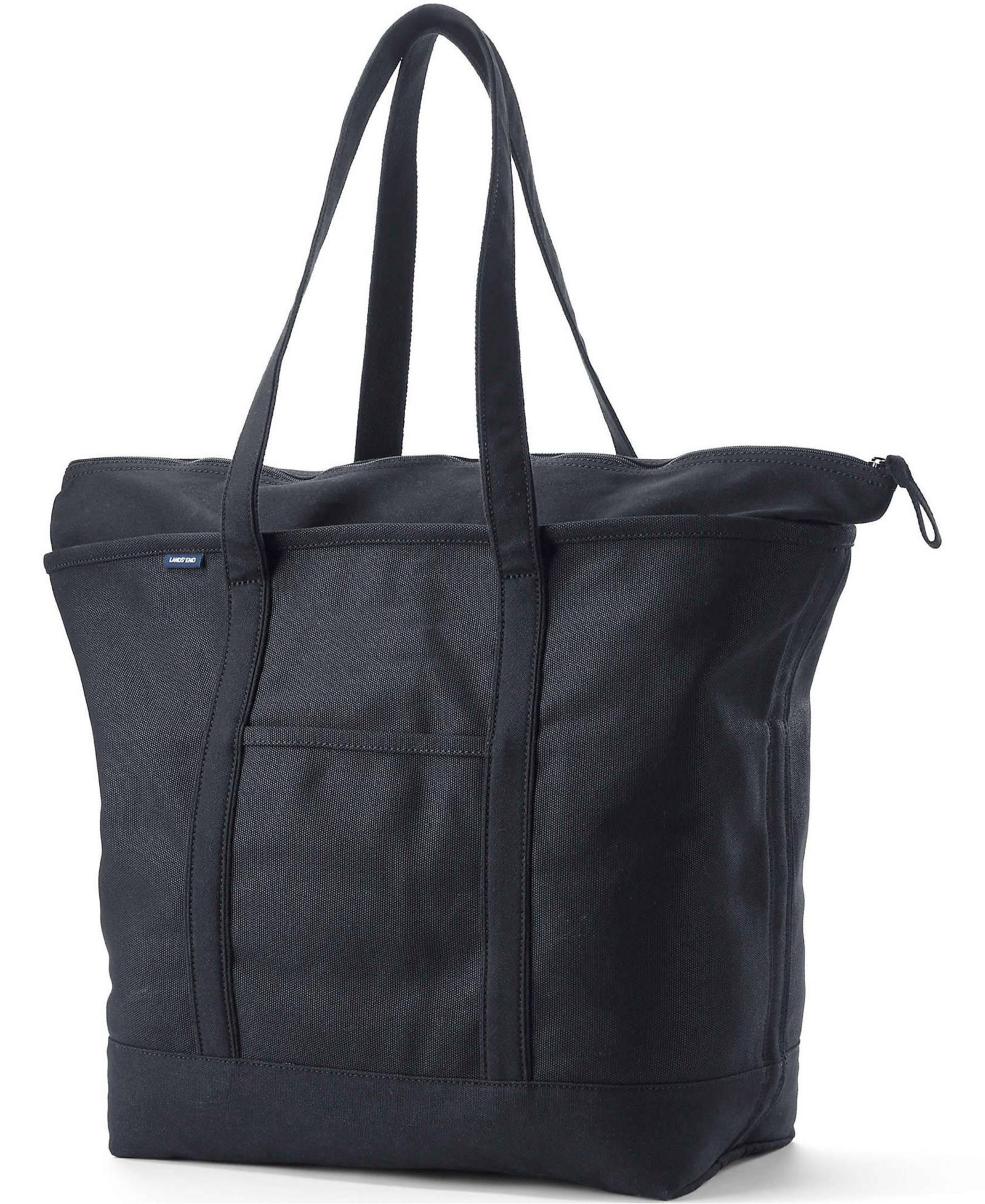 Lands' End Extra Large Solid Color 5 Pocket Zip Top Long Handle Canvas Tote Bag