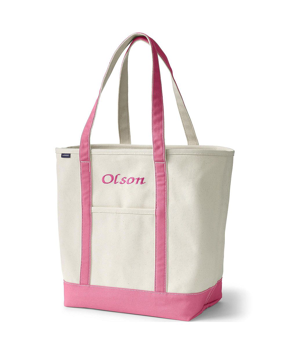 Lands' End Extra Large 5 Pocket Open Top Long Handle Canvas Tote Bag