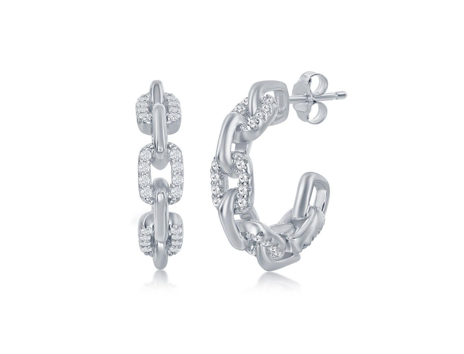 Sterling Silver or Gold Plated Over Sterling Silver 18mm CZ Paperclip Open Hoop Earrings