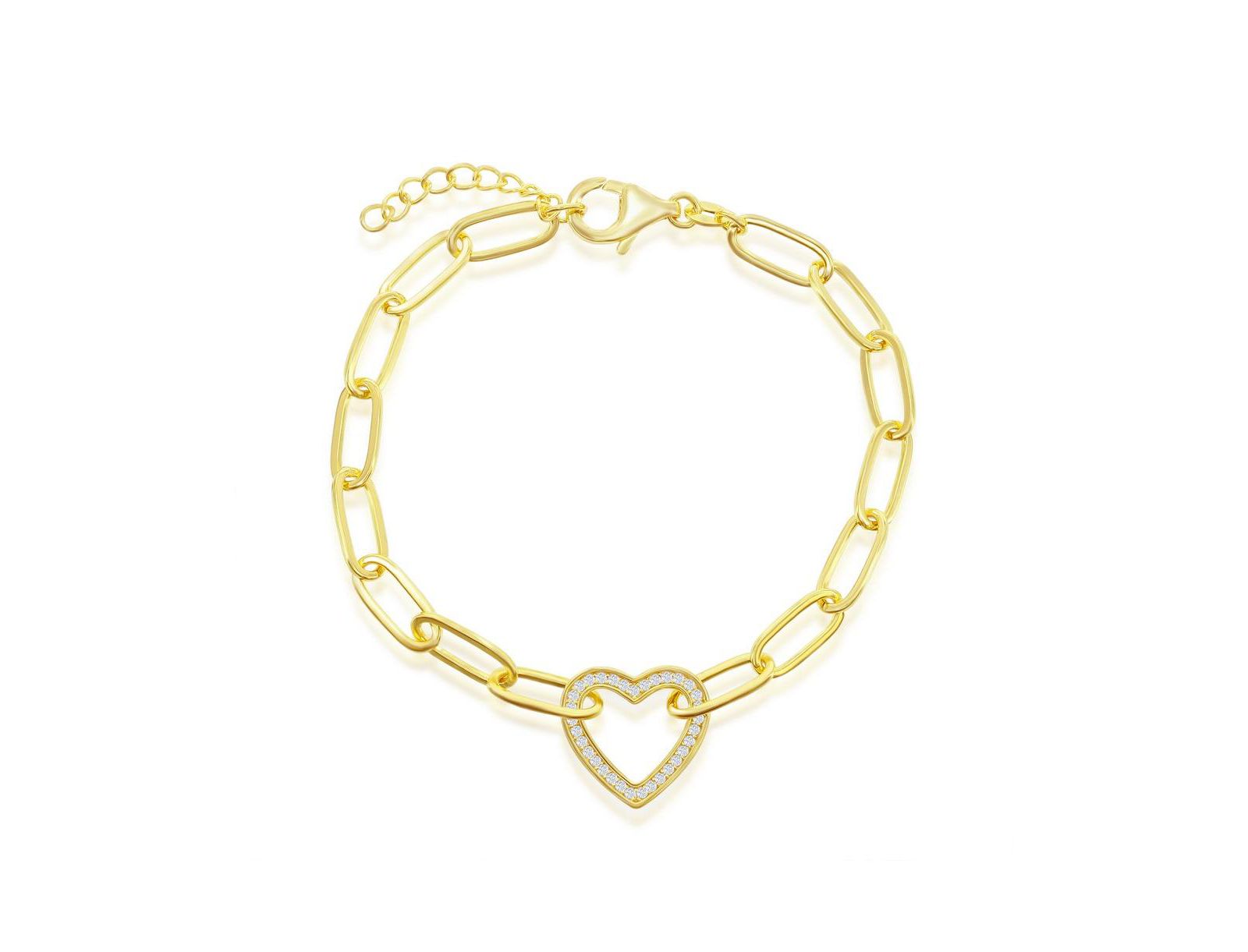 Браслет Sterling или Plated Over Sterling CZ Heart Paperclip