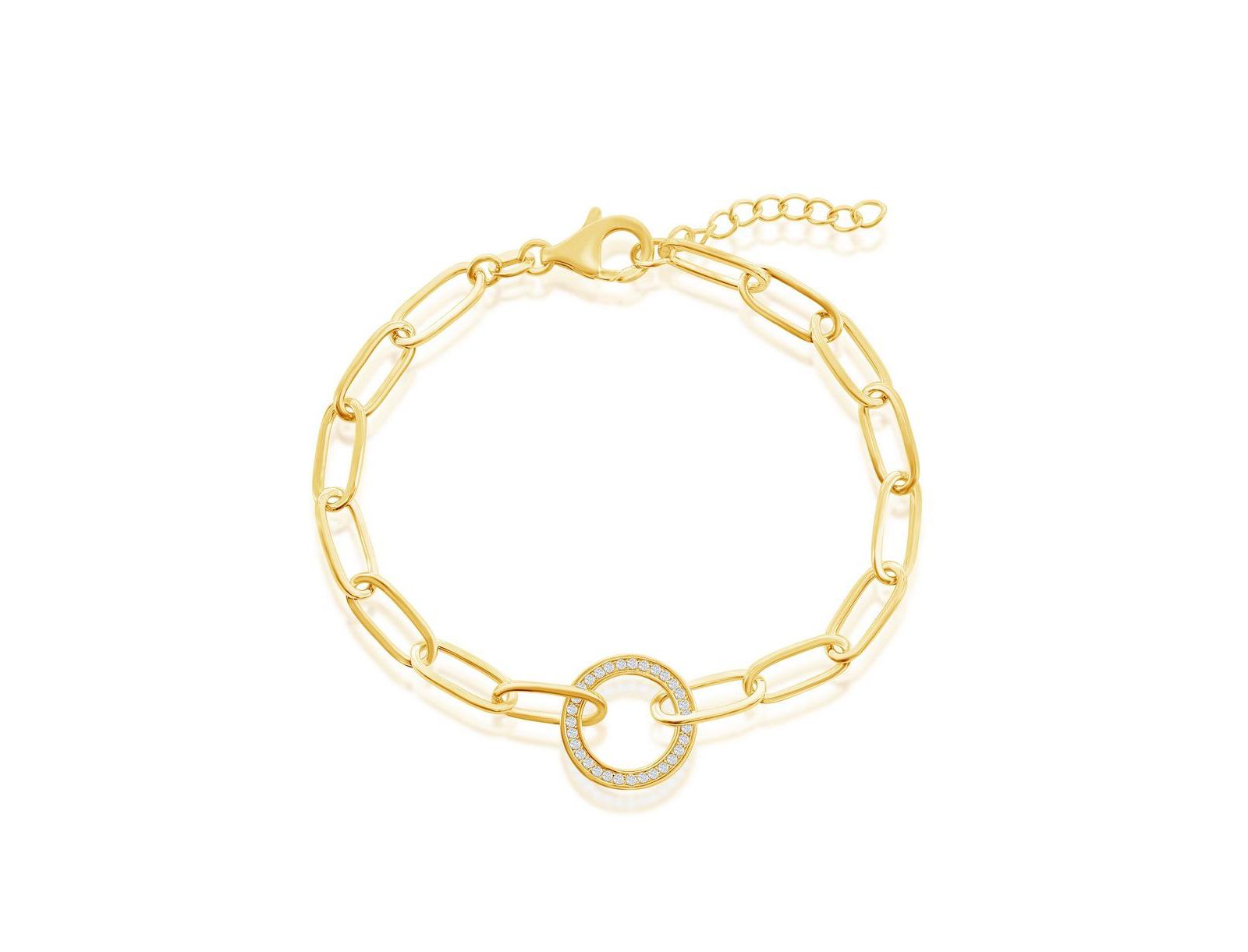 Sterling or Plated Over Sterling CZ Circle Paperclip Bracelet