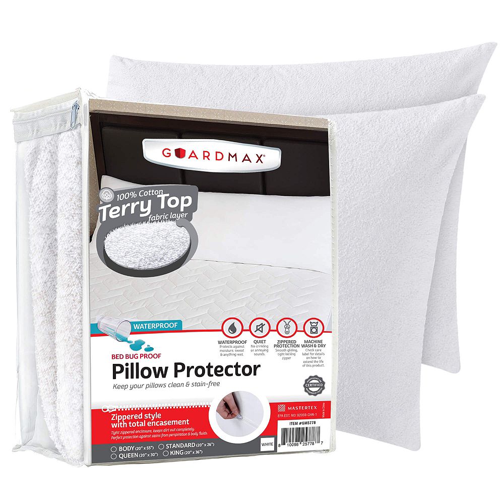 Guardmax  King Size Terry Cotton Waterproof Pillow Protector with Zipper - White (4 Pack)