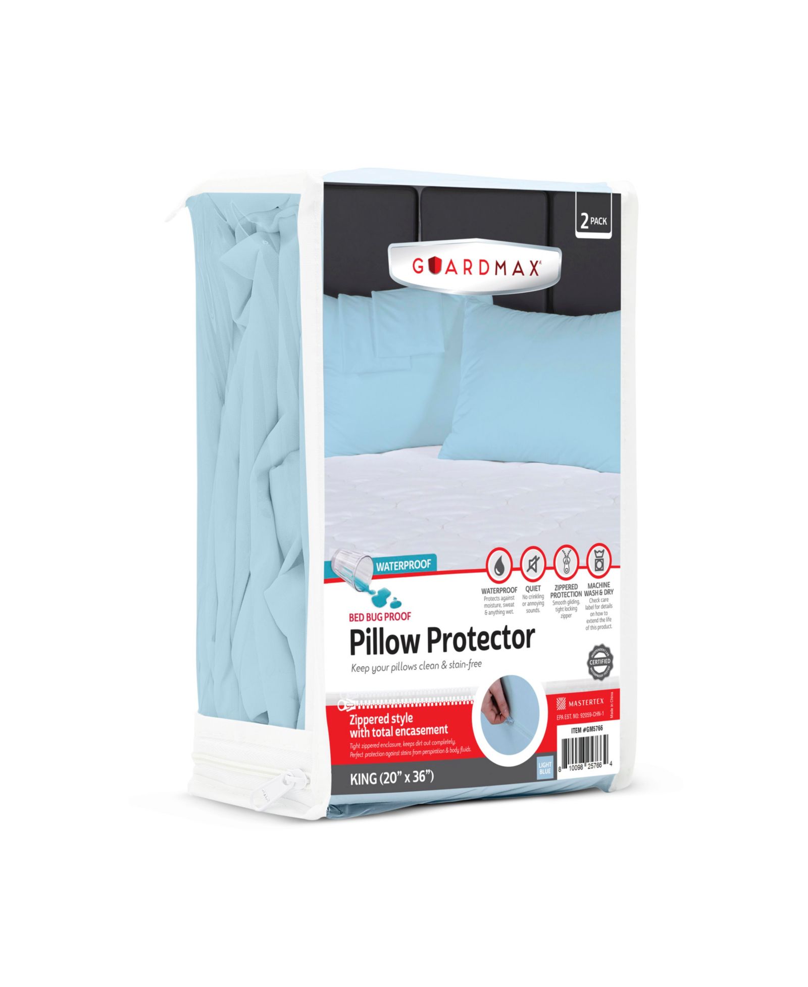Guardmax Защитный чехол для подушки King Size с молнией (2 шт.)