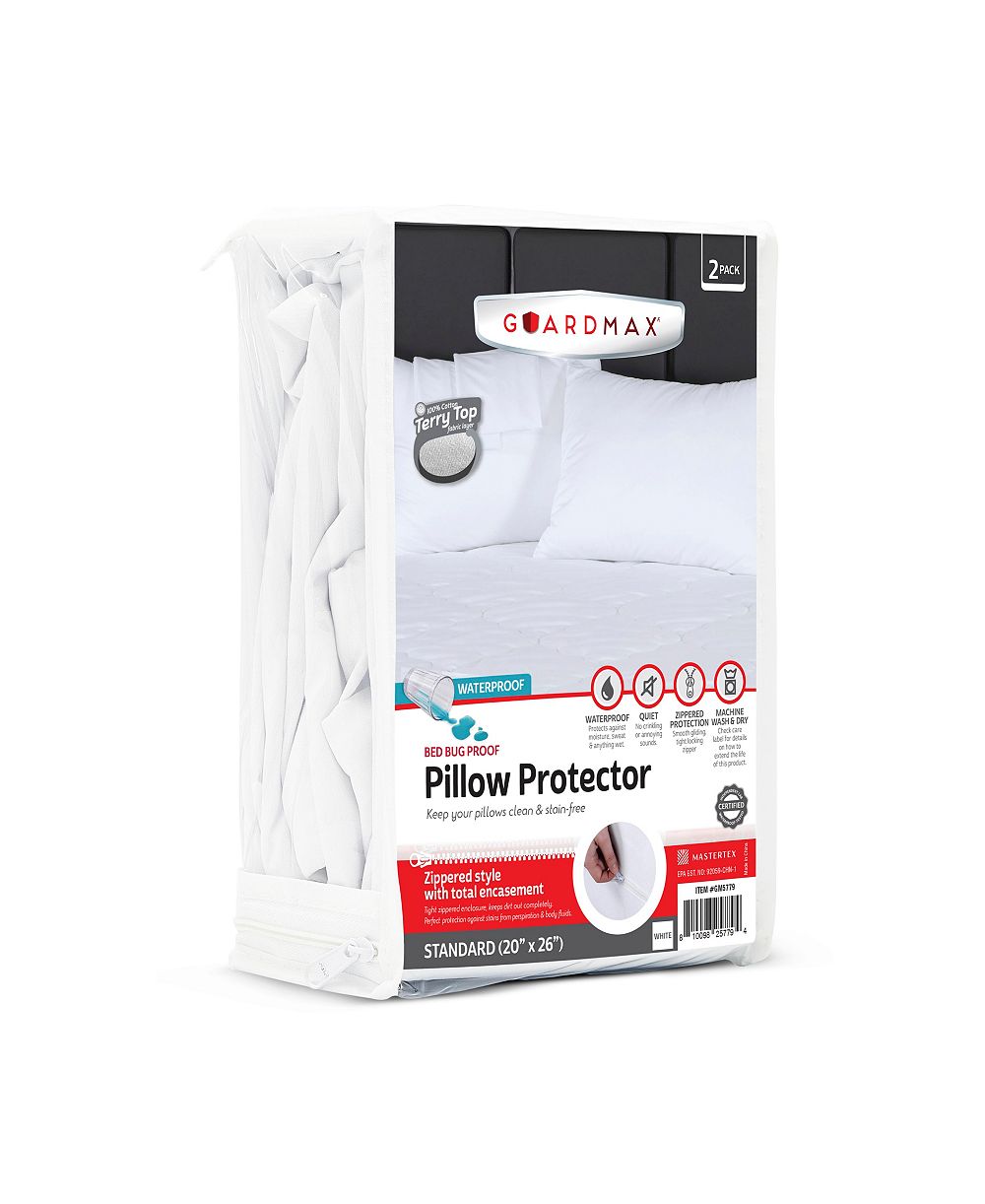 Guardmax  Standard Size Terry Cotton Waterproof Pillow Protector with Zipper - White (2 Pack)